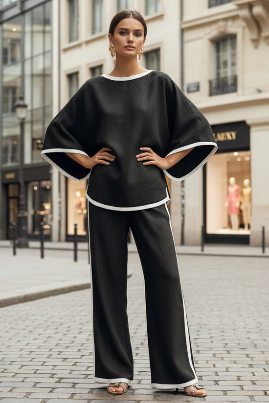 Round neck loose bat sleeves two-piece set 