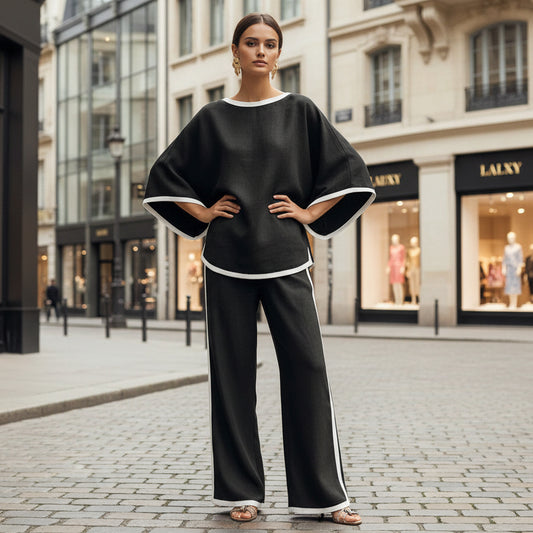 Round neck loose bat sleeves two-piece set 