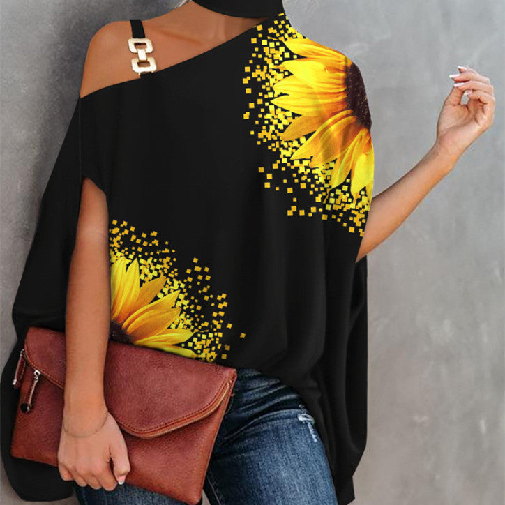 Women’s One-Shoulder Printed T-Shirt 