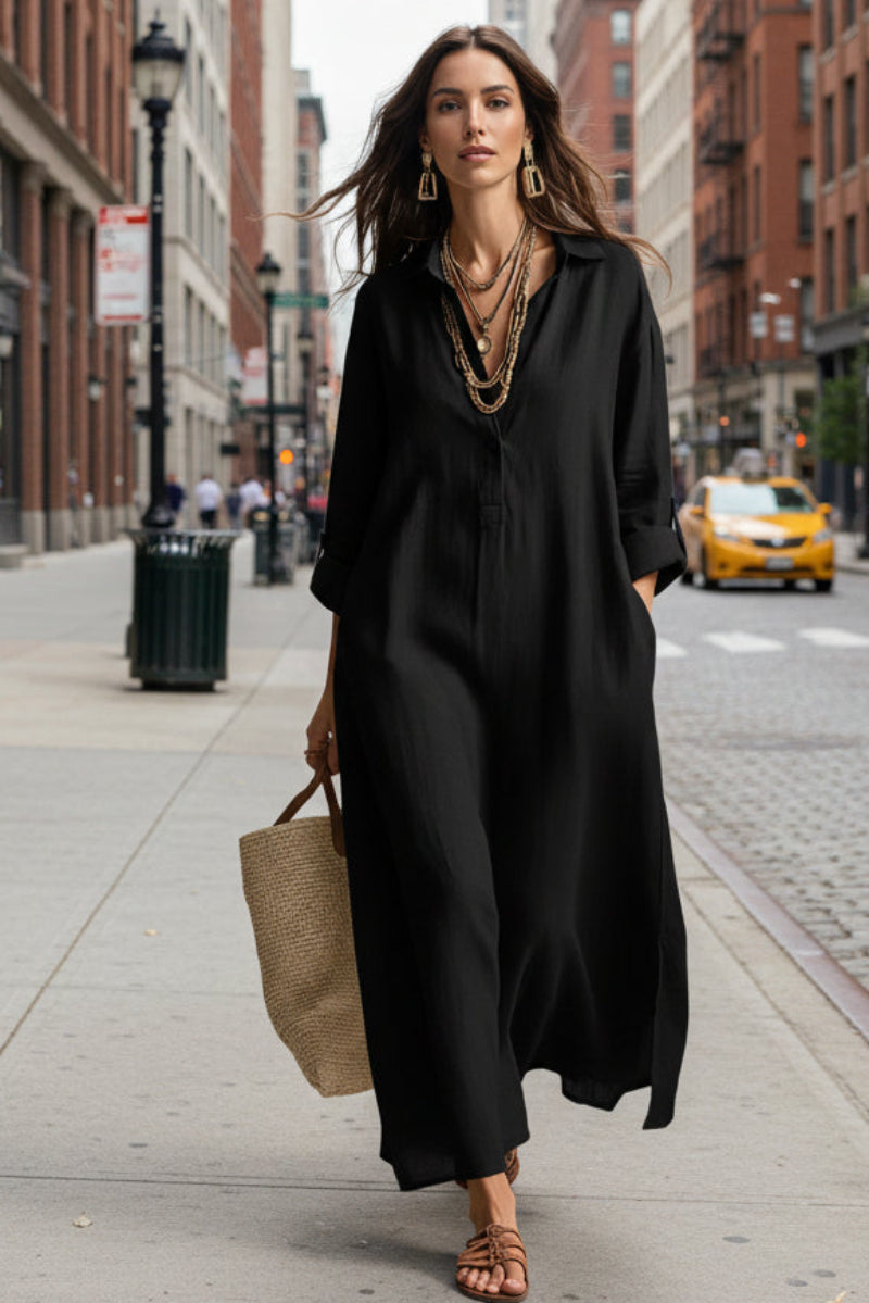 Casual Long-sleeve Shirt Dress, Laid-back Style Dress 