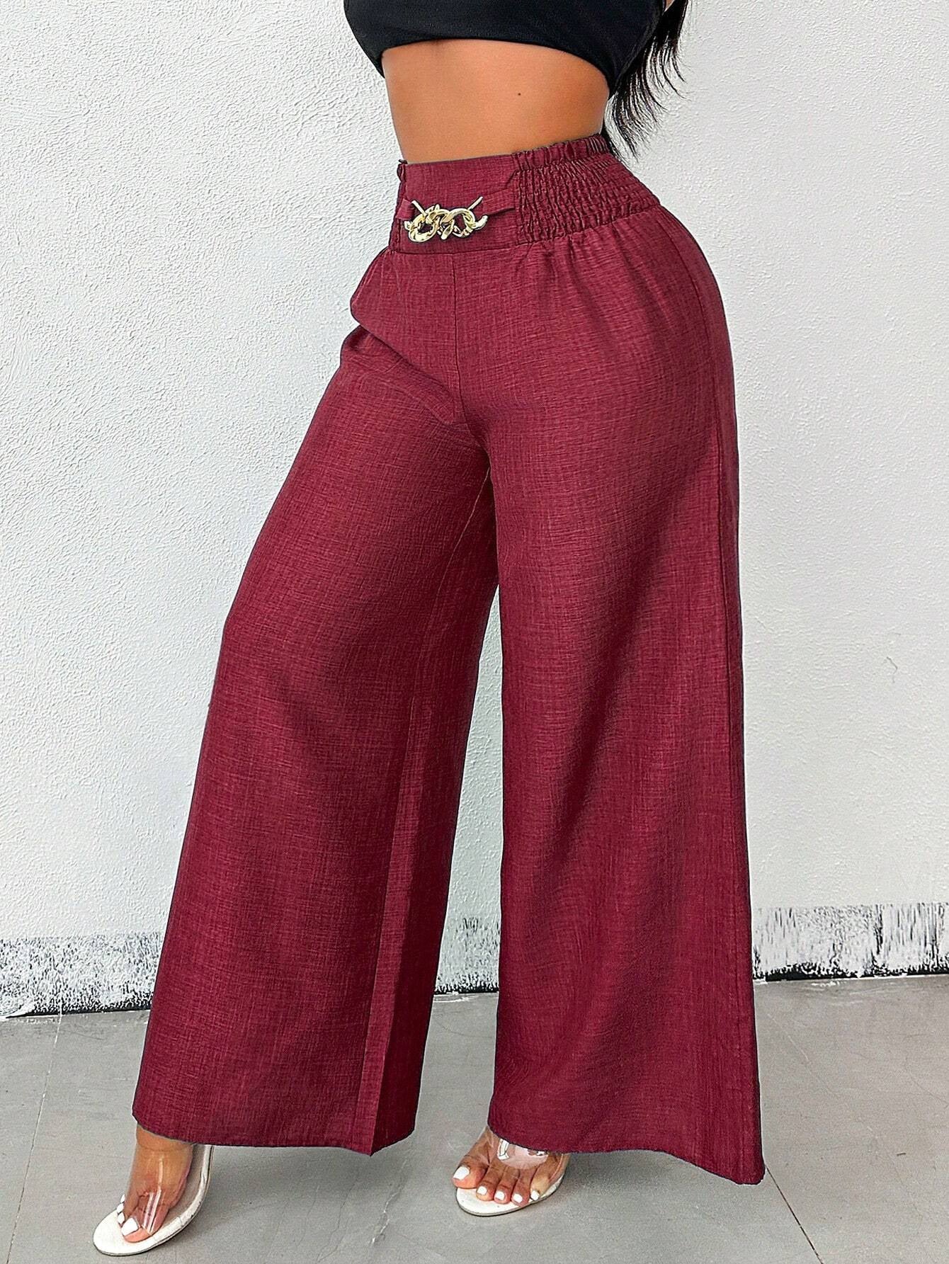 New Womens Fashionable Retro High-Waist Elastic Drapey Wide-Leg Long Pants For Women 