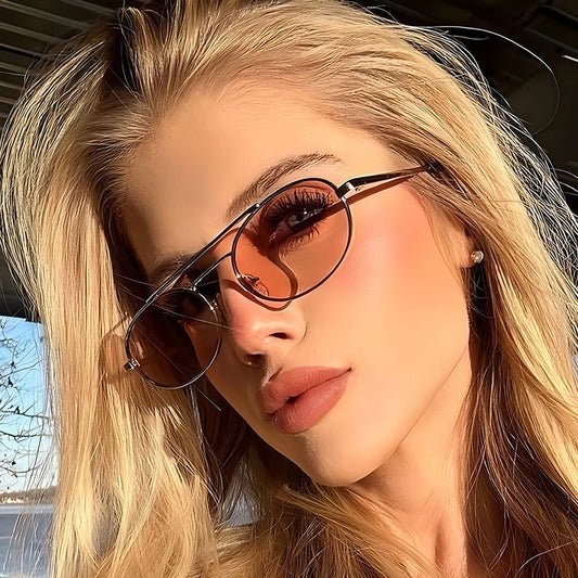 Retro Oval Fashionable Dual-Beam Metal Sunglasses For Sun Protection 