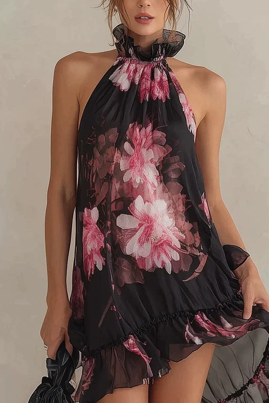 Summer New Women's Chiffon Printed Off-Shoulder Sexy Dress 