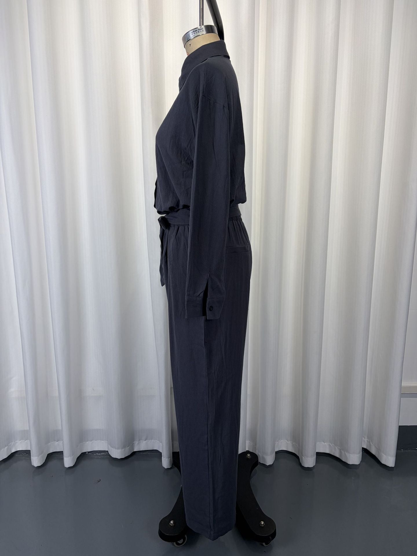 Linen-Look Shirt & Wide-Leg Trouser Set | Drawstring Waist 2-Piece | Gray 