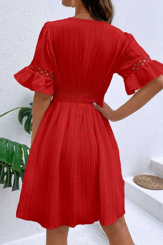 Cutout V-Neck Flounce Sleeve Mini Dress 