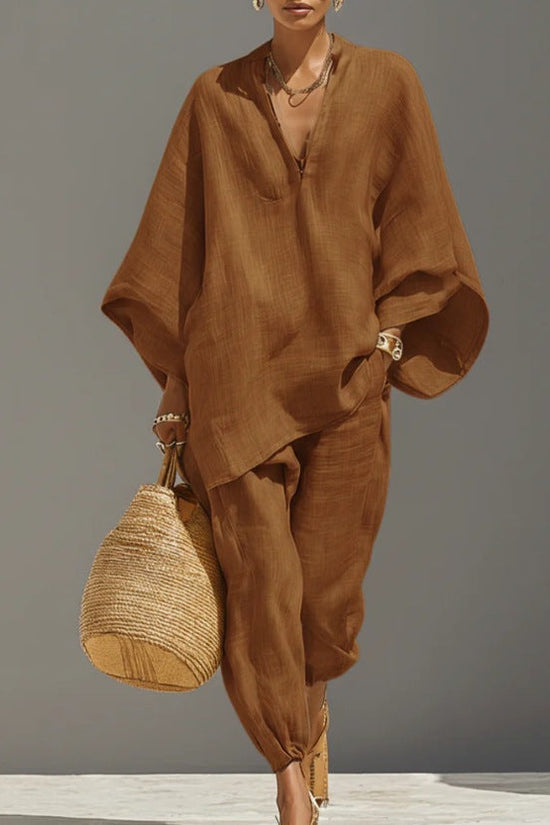 Women's Casual Loose Solid Color Shirt Set 