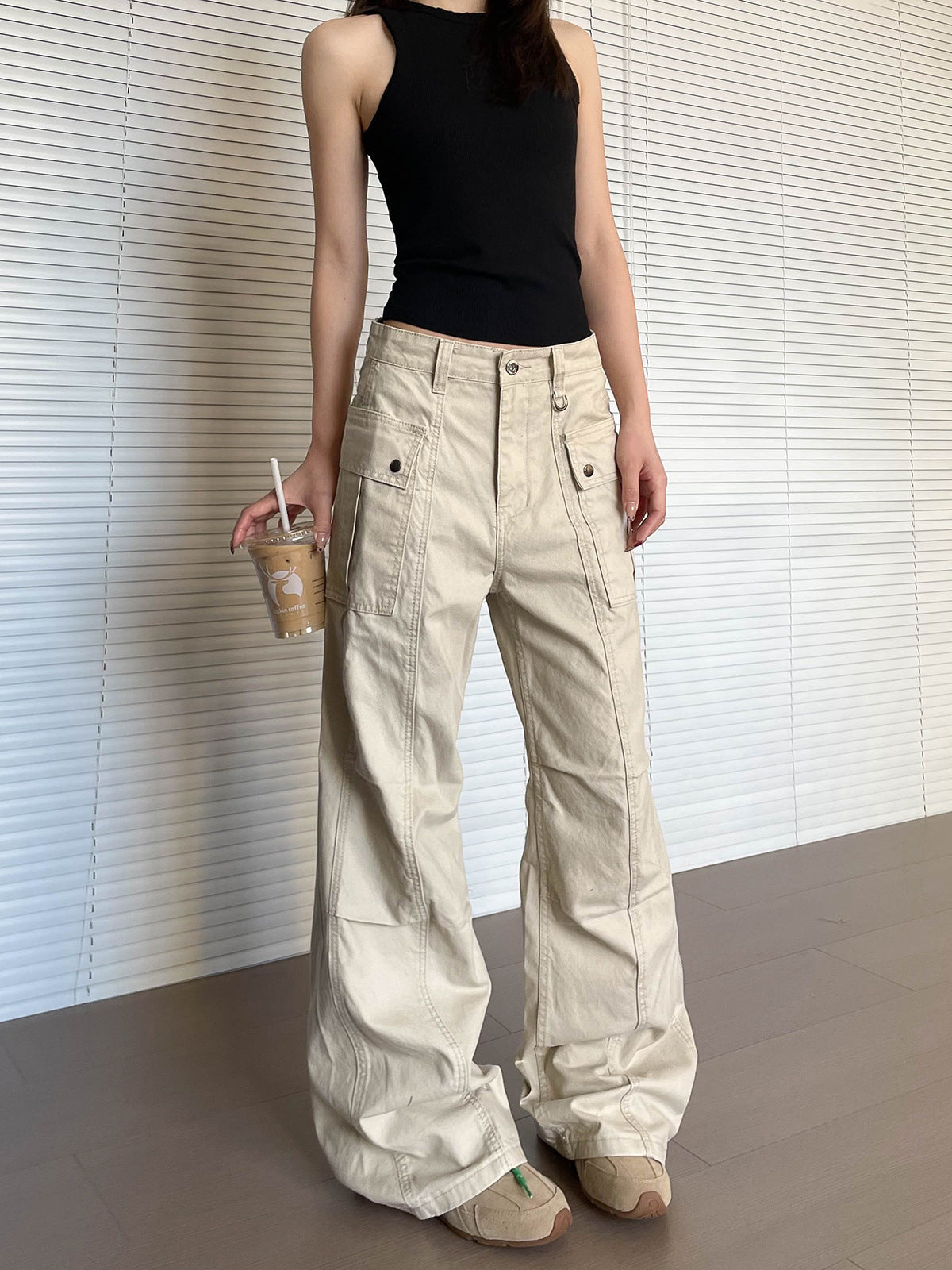 Womens Straight-Leg, Slightly Flared, 3D Slimming Washed Casual All-Match Long Pants 
