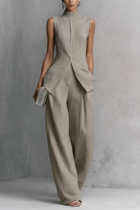 Solid color sleeveless pants set 
