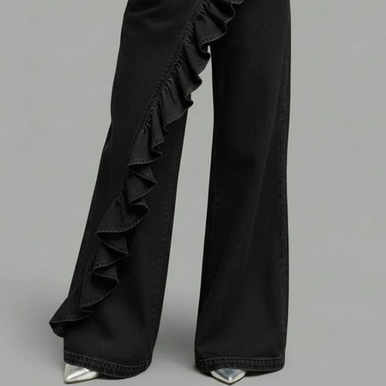 Vintage Irregular Mid-Waist Genuine Denim Pants for WomenSpring and Summer Fashion 