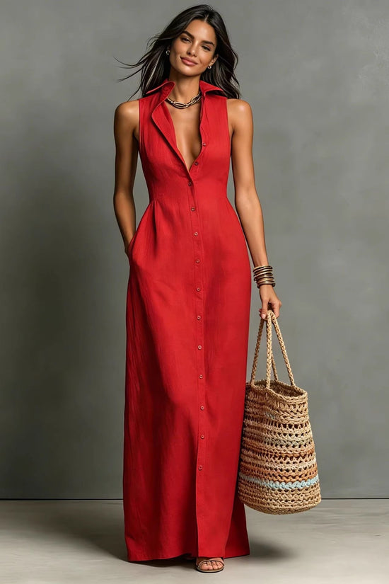 Women's Stand-Collar A-Line Maxi Dress – Resort & Vacation Style 