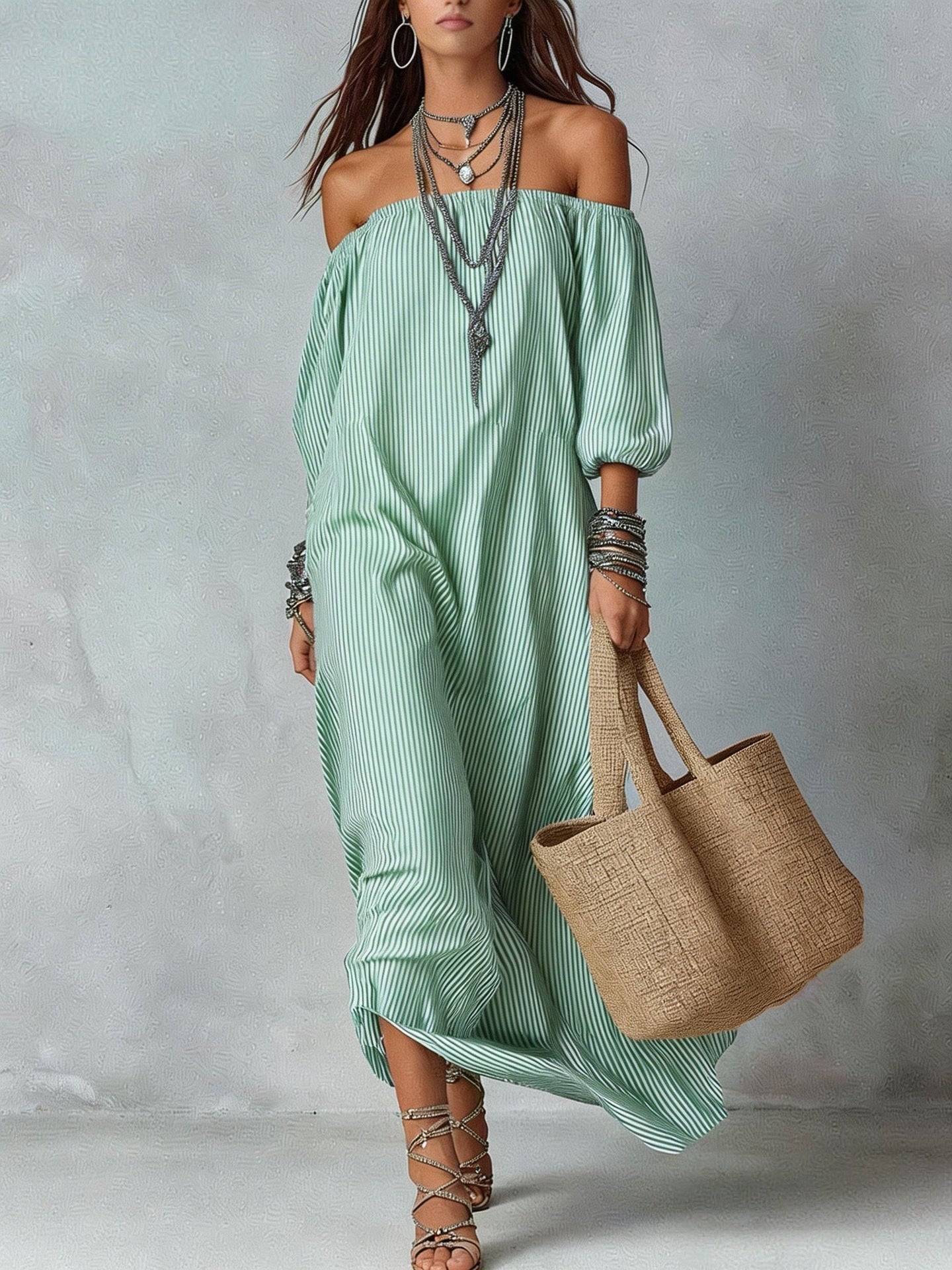 New SpringSummer Elegant Striped Loose-Fit Chic Holiday Dress For Women 