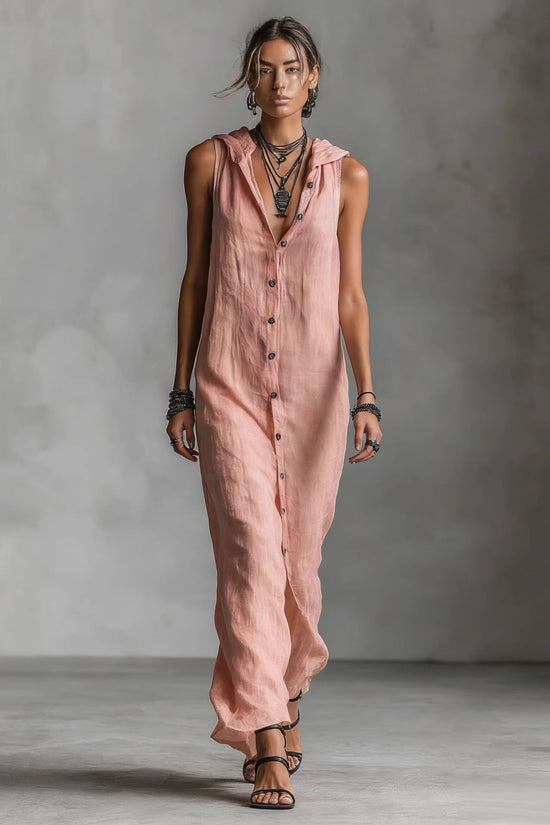 Sleeveless hooded breasted dress 
