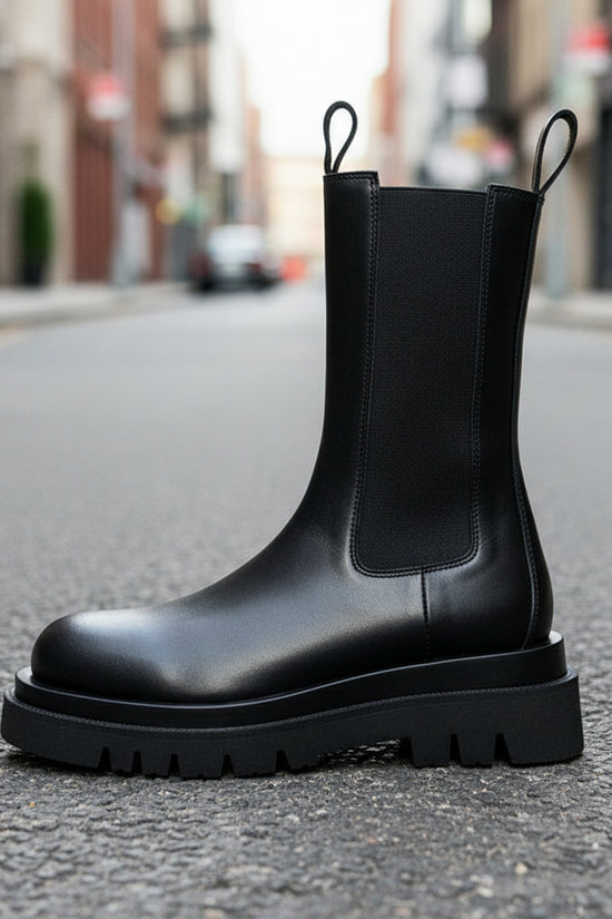 Mid-calf Thick-soled Women's Leather Boots In British Style 