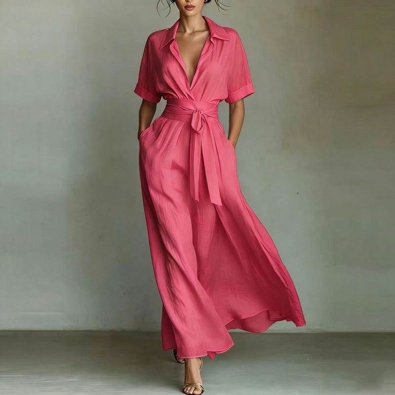 Solid color waist slimming dress