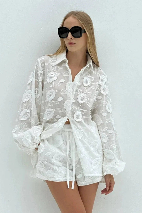 Embroidered shirt shorts set 
