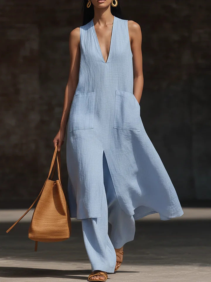 Casual New Style V-Neck Sleeveless Dress Set 