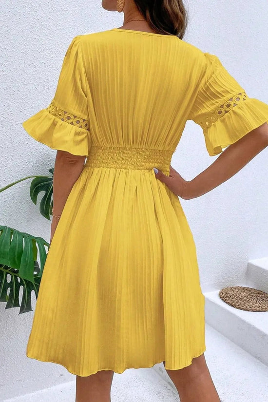 Cutout V-Neck Flounce Sleeve Mini Dress 