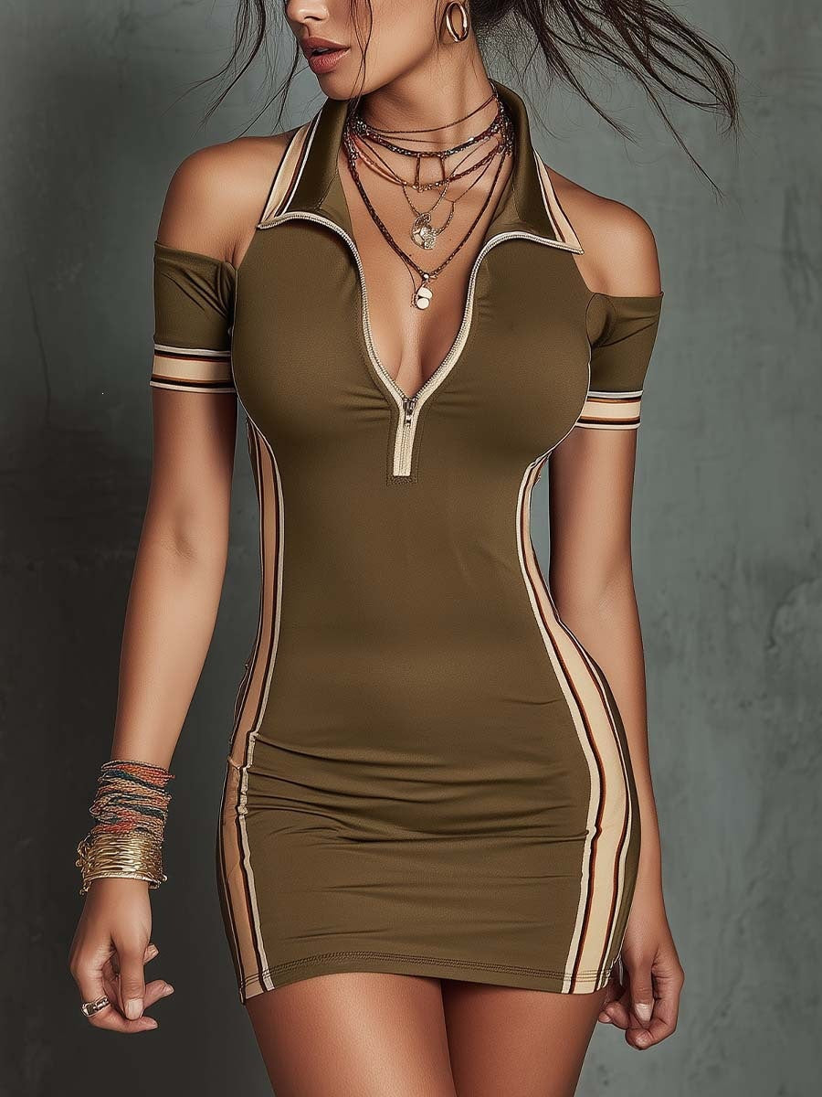 Elastic contrasting striped tight mini dress 