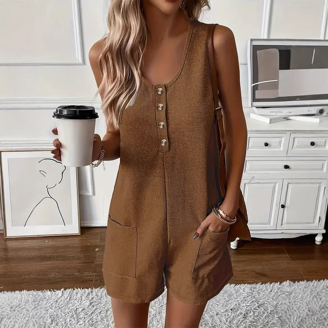 Casual Buttoned-pocket Vest Jumpsuit 