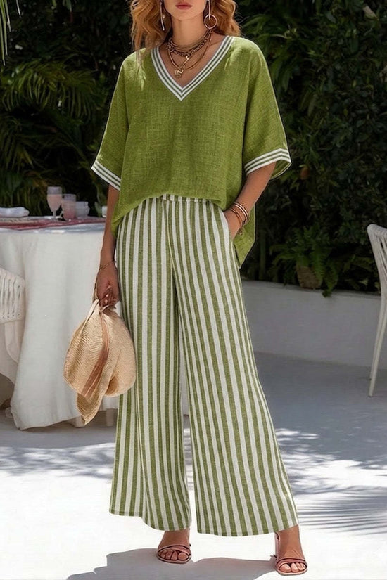 Tunic-style Striped Casual Trousers Womens Outfit 