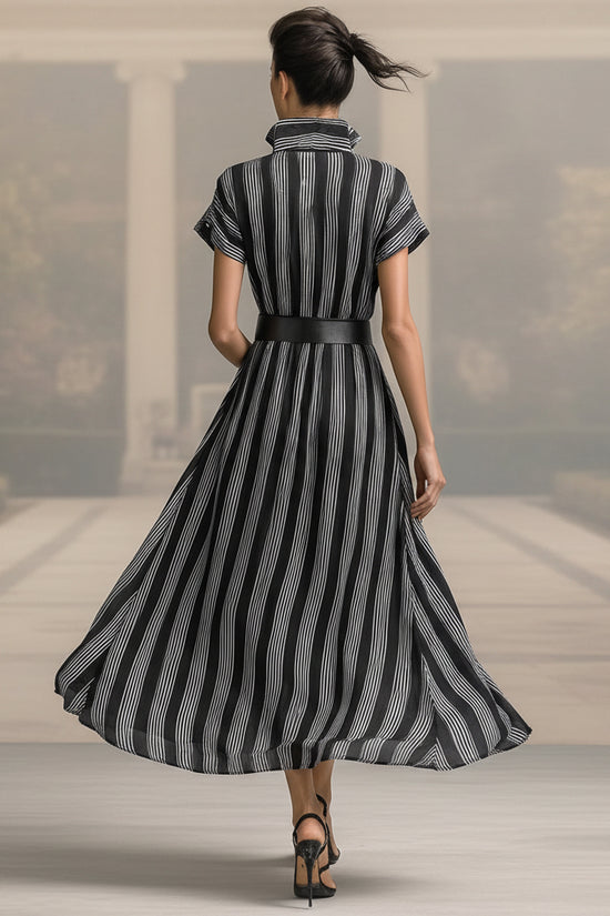 Women's short sleeved striped shirt dress 