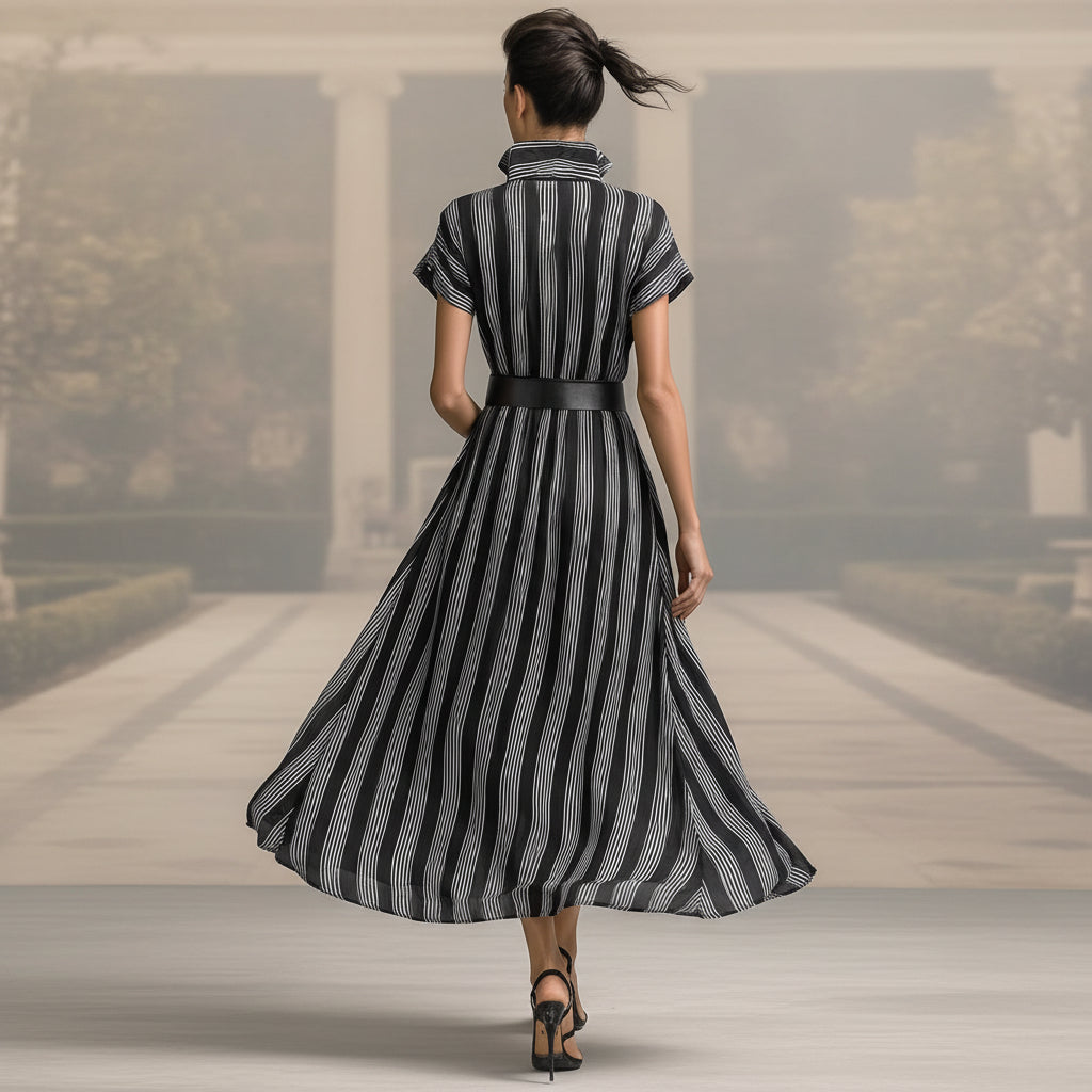 Women's short sleeved striped shirt dress 