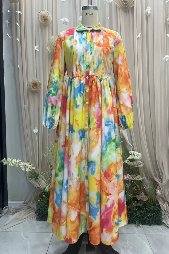 New Style Shirt Dress with  Floral Digital Printing Long Dress 