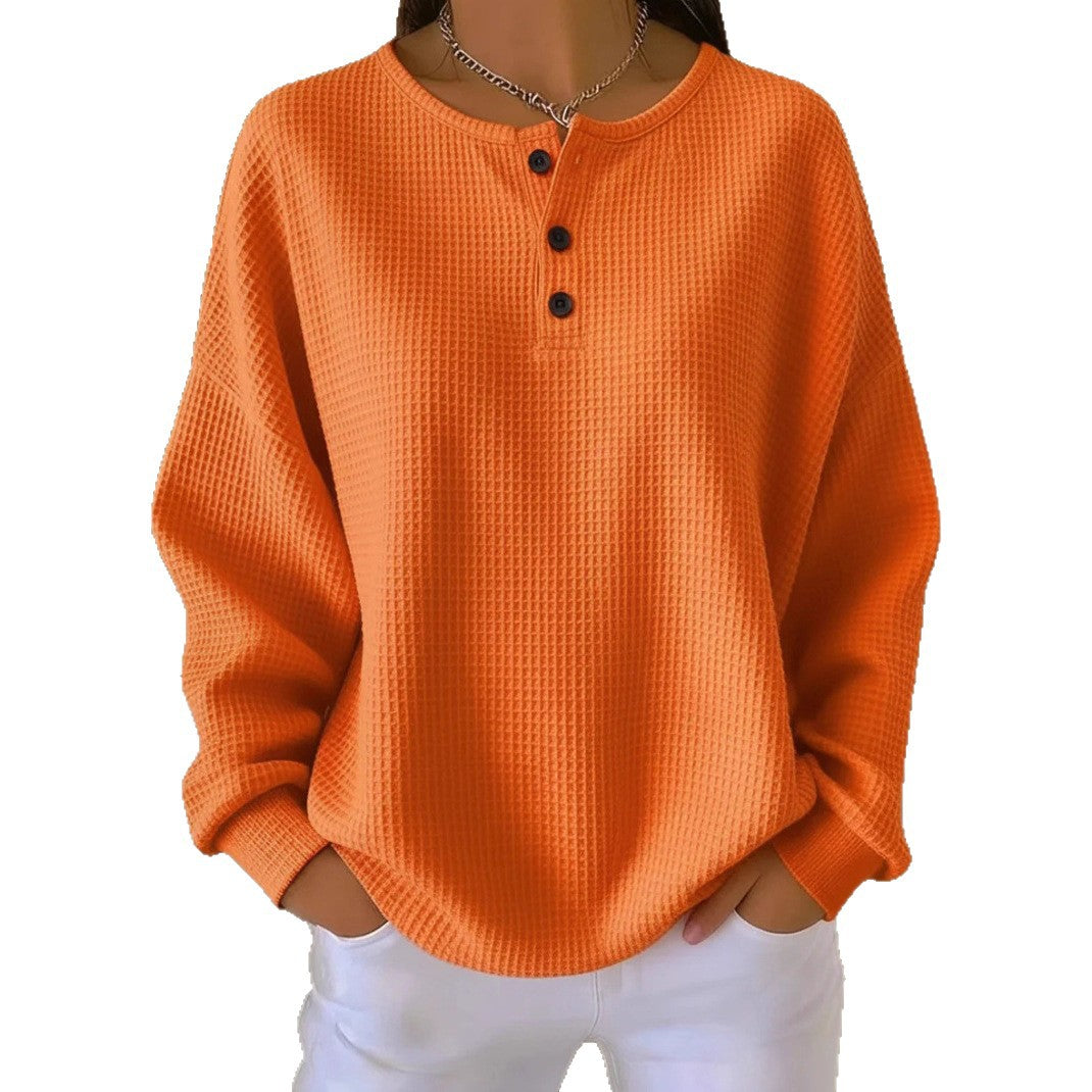 Round neck solid color pullover loose top 