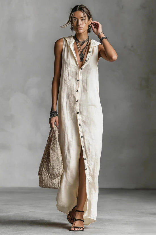 Sleeveless hooded breasted dress 