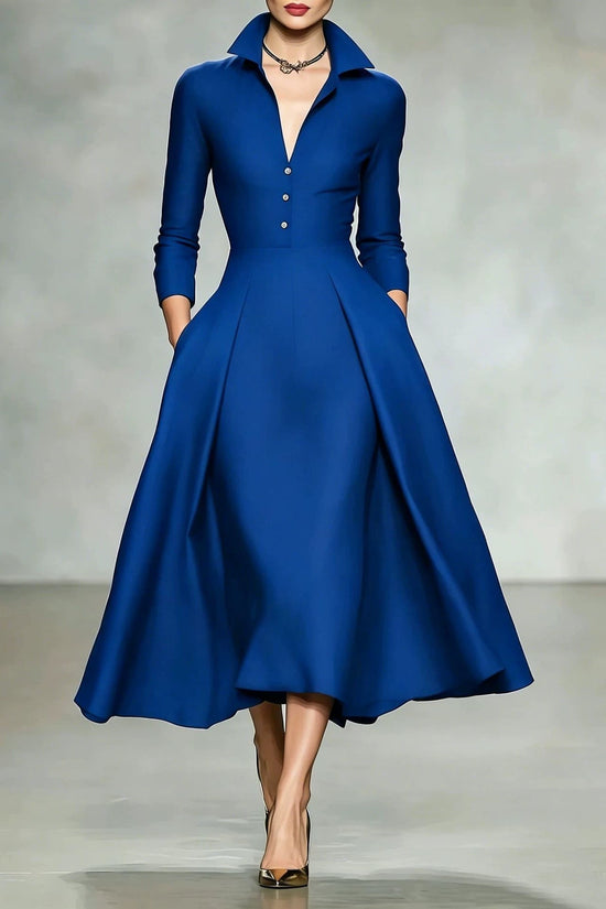 V-neck waist cinched long sleeved dress 