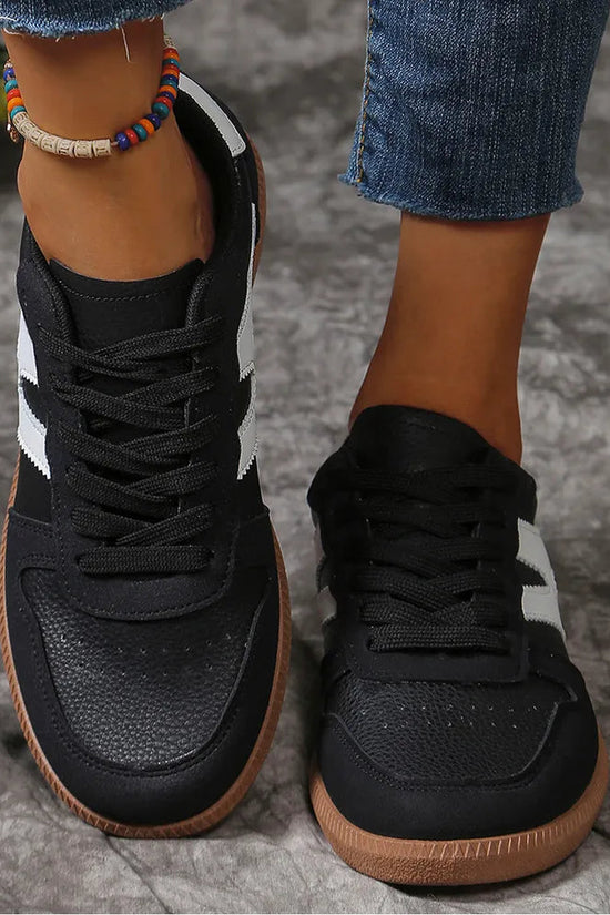 Contrast Lace Up Round Toe Flats Sneakers 
