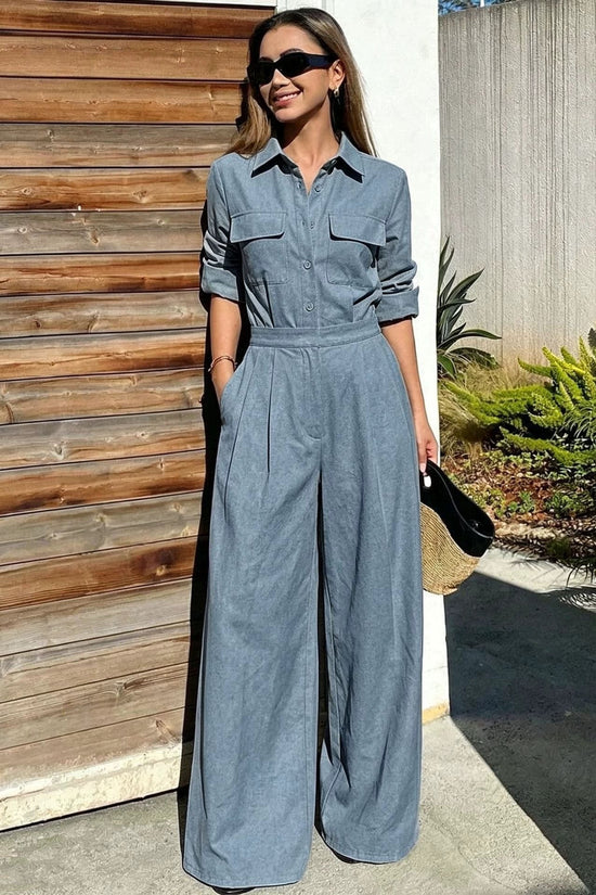 Women's collar long sleeved jumpsuit 