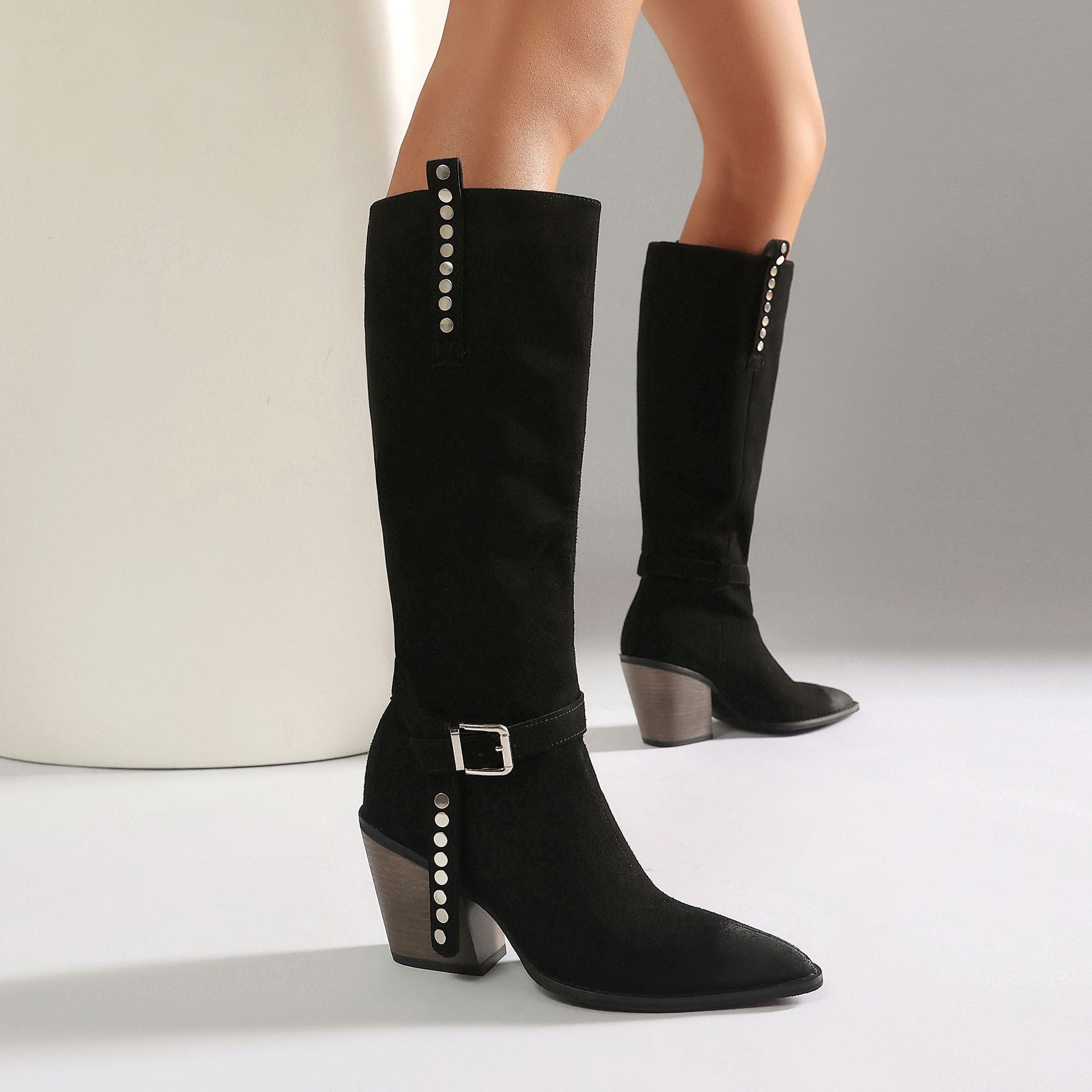Lady's High Heel Boots with Studs, Pointed Toe, High Shaft Western Style Made to order, ships in 7 days 