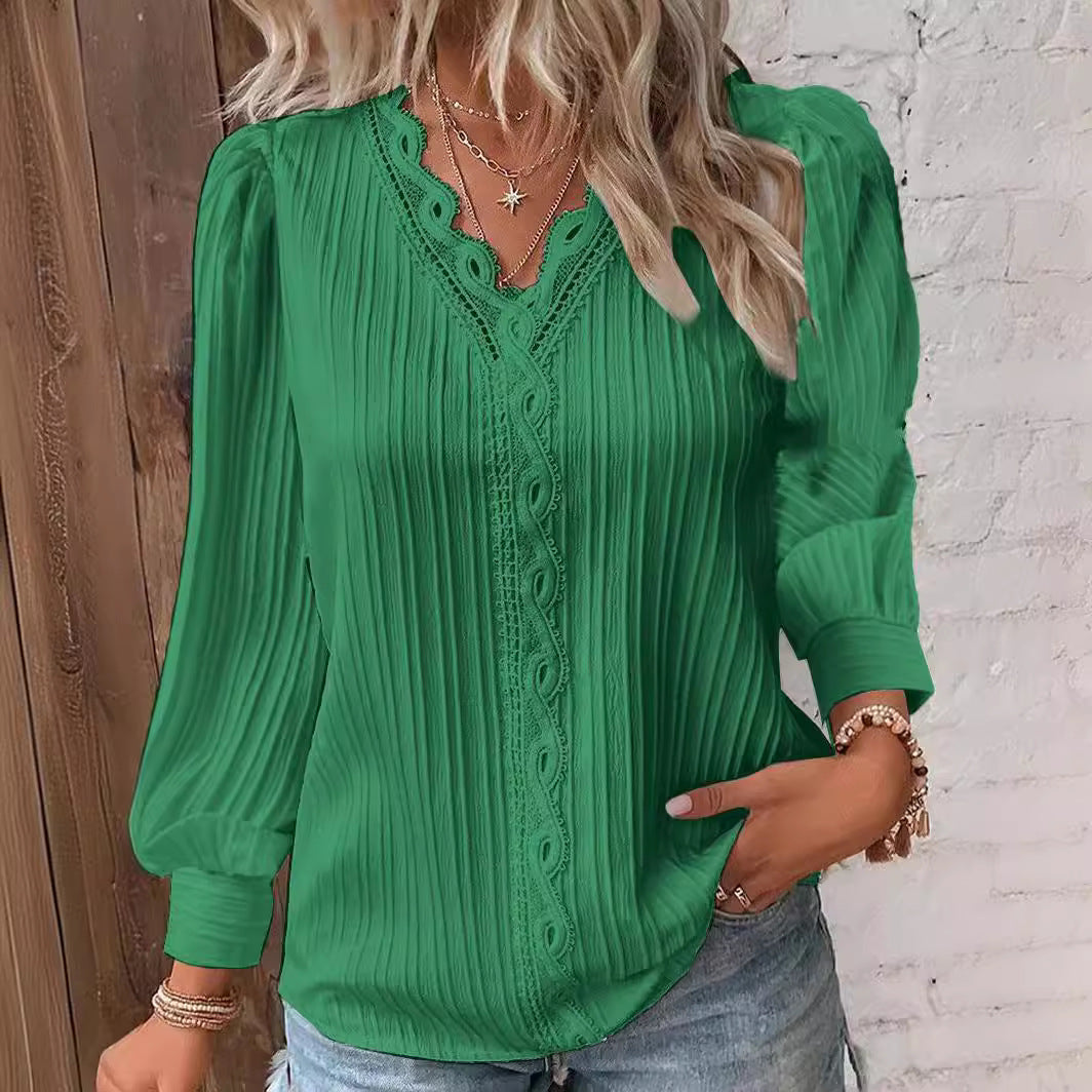Women’s Lace-Trim V-Neck Blouse 