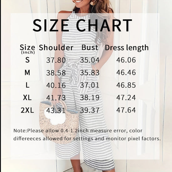 Casual Striped Jumpsuits Summer Cap Sleeve Wide Leg Jumper CJ US
