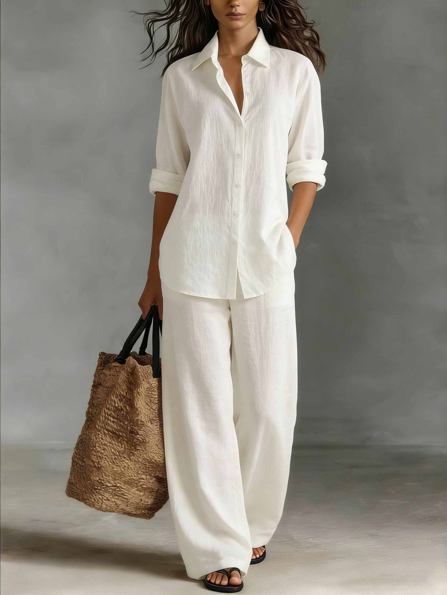 Bohemian Resort Cotton-Linen Top And Pants Set 