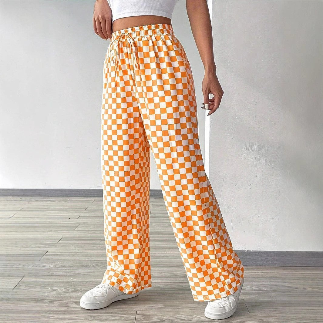 Checkerboard High-Waisted Wide Leg Pants 