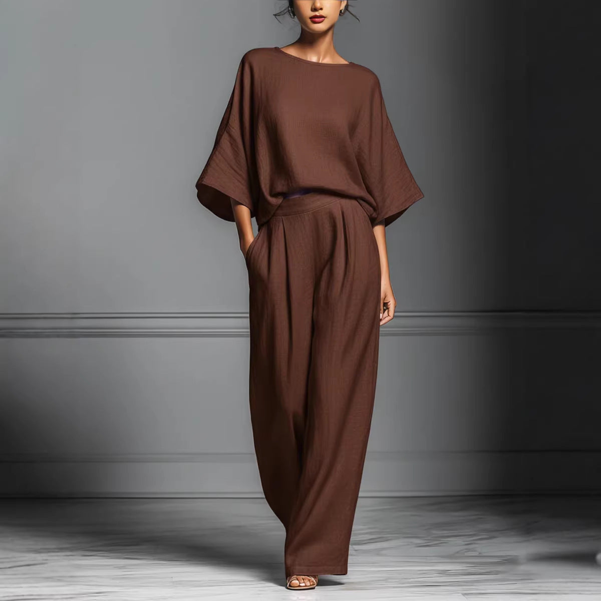 Womens Fashionable And Elegant Flared-Sleeve Linen Suit 