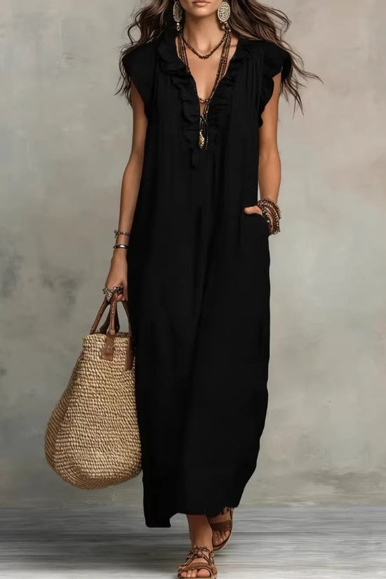 Women's Spring Summer Pocket Ruffle Elegant Dress 