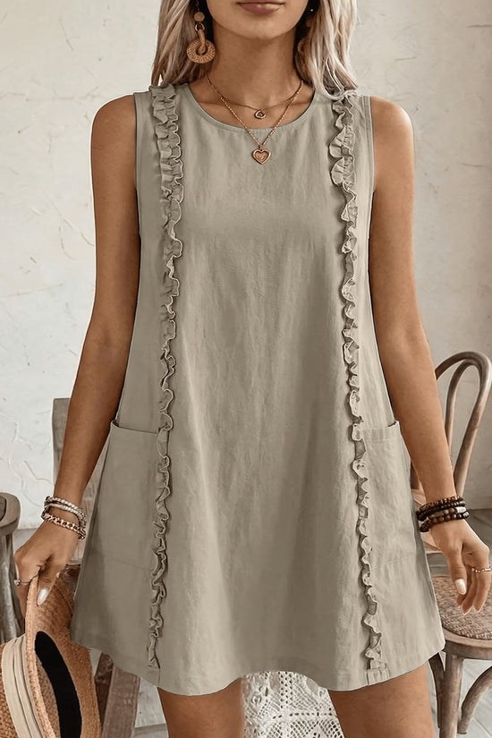 Women's Solid-Color Ruffle-Trimmed Dress 