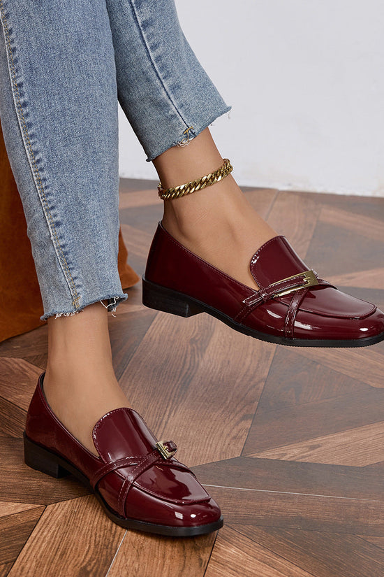 Casual All-Match Patent Leather Square Toe Leather Shoes CJ