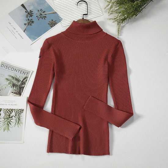 Solid Color Pit Strip Knit Pullover Turtleneck Sweater - Diversi™ Fashion