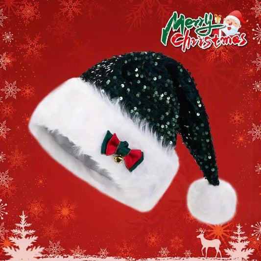 Christmas Hat Red Paillette Bowknot Plush Decorative Hat CJ