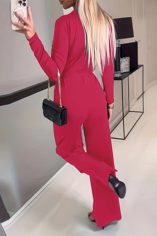 Women's Solid V-neck Bow Tie Waist Slimming Fashion Jumpsuit CJ US