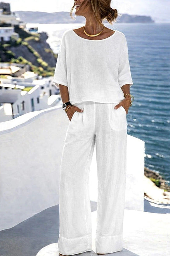 Cotton-Linen Minimalist Elegant Resort Short-Sleeve Pants Set 