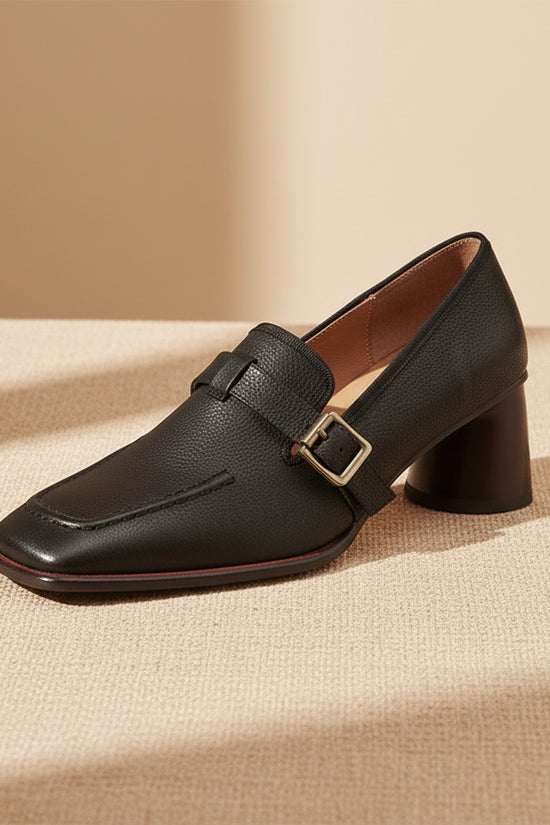 Womens Retro Brown Commuter British Style Leather Shoes With Chunky Heels 