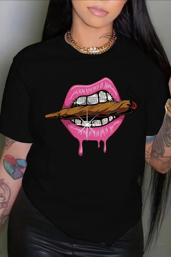 Women’s Lips Print Crew-Neck Tee CJ US