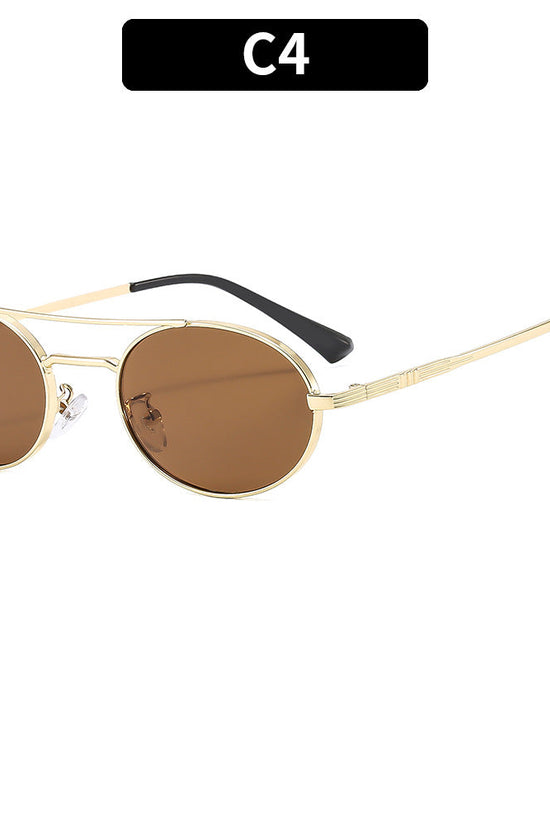 Retro Oval Fashionable Dual-Beam Metal Sunglasses For Sun Protection 