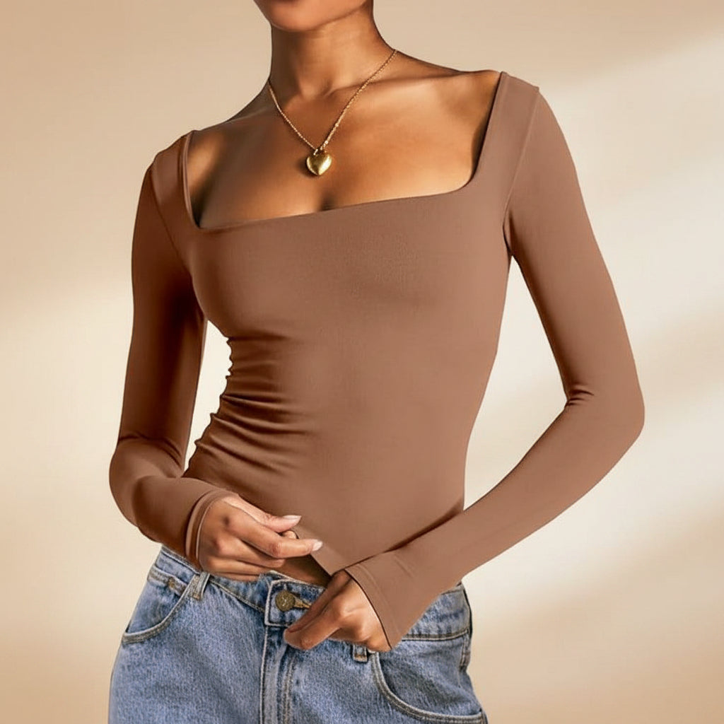 Square Neck Milk Silk Pullover Long Sleeves 