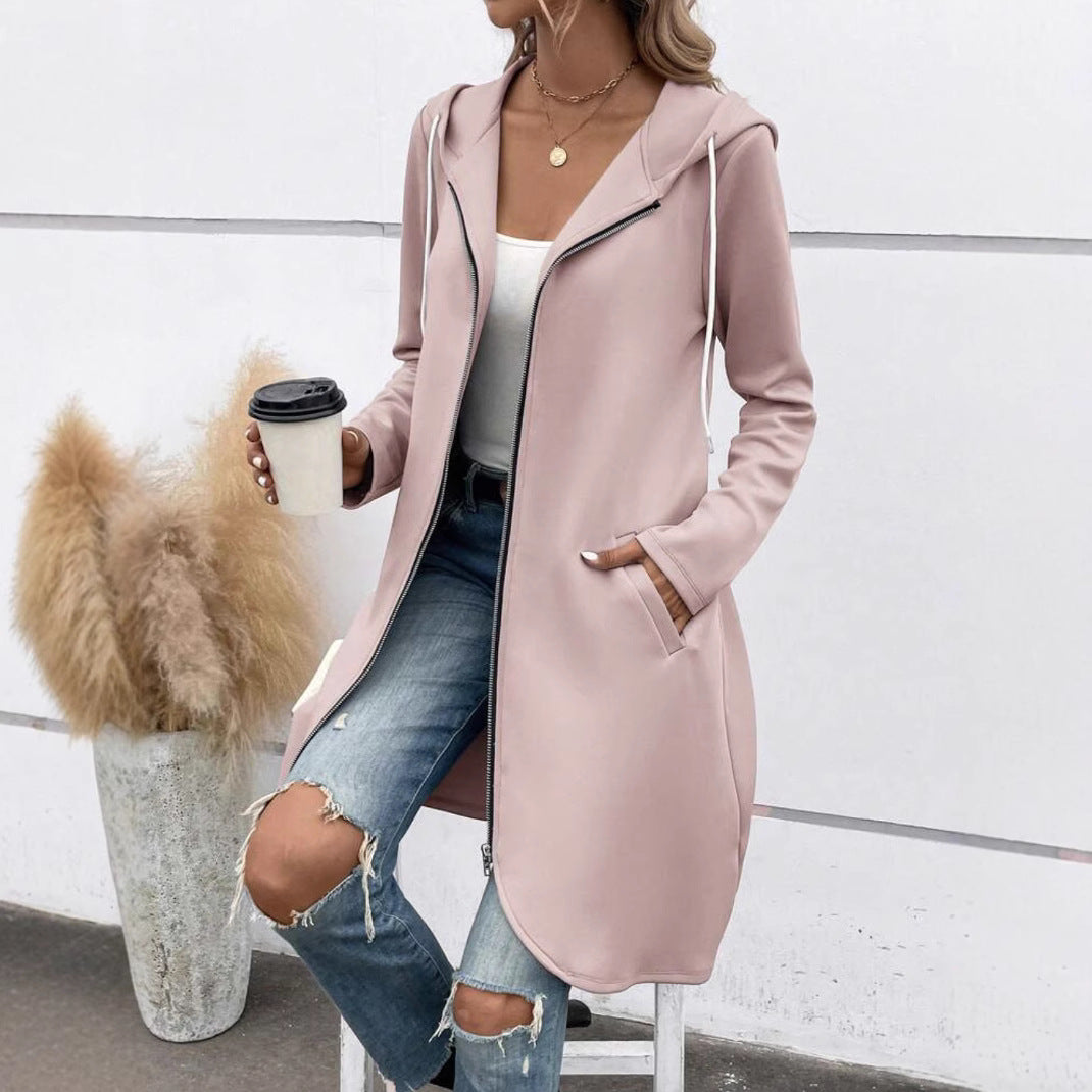 Personality Street Zip Hooded Long Velvet Lining Sweatshirt 